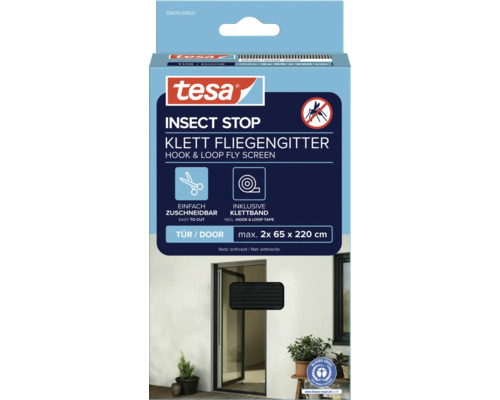 Tesa Insect Stop kardborre flugnät för dörrar, inklusive kardborreband, maximalt 2x 65 x 220 cm
