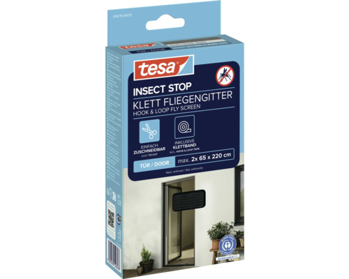 Tesa Insect Stop kardborreband myggnät för dörrar, maximalt 2x 65 x 220 cm, inklusive kardborreband
