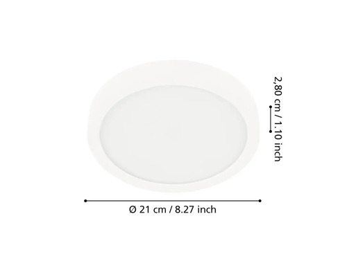 Rund LED-taklampa med måtten 21 cm i diameter och 2,80 cm i höjd