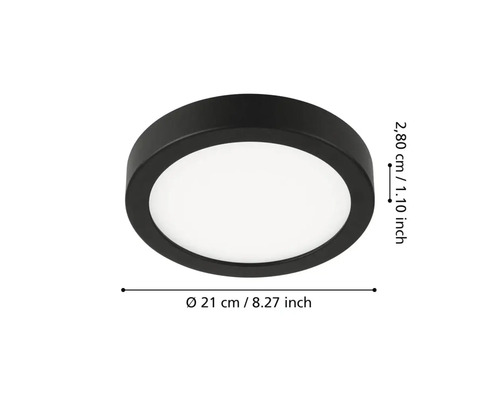 Svart taklampa med måtten 21 cm i diameter och 2,80 cm i höjd