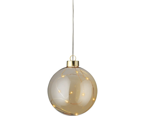Ljuskula LUMINEO 10 varmvita micro-LED Ø 14cm amber Dekorativ glaskula med ljusslinga för inomhusbruk