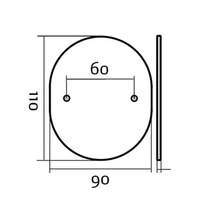 Teknisk ritning av en oval platta med måtten 110 x 90 x 60 mm.