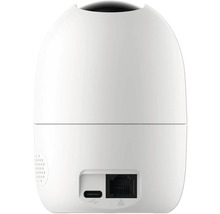 Bakifrånvy av en säkerhetskamera med USB- och Ethernet-portar