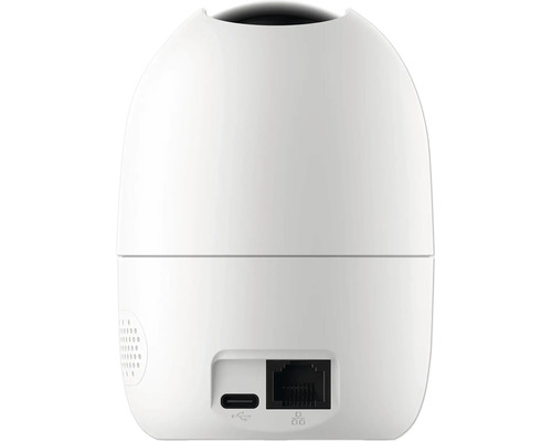 Bakifrånvy av en säkerhetskamera med USB- och Ethernet-portar