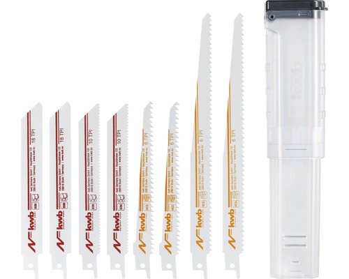 KWB tigersågklingor set med olika tanddelningar och förvaringslåda