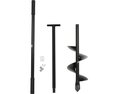 Jordborr med handtag, borrhuvud och fästmaterial