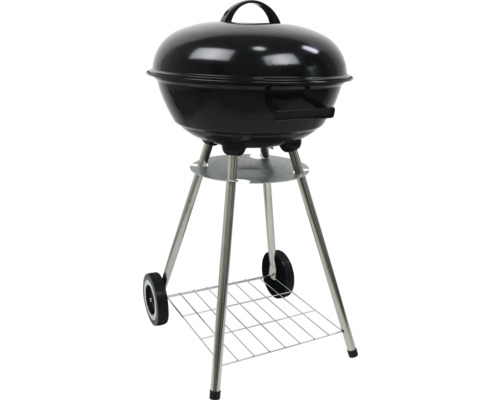 Kolgrill med lock, förvaringsyta och hjul