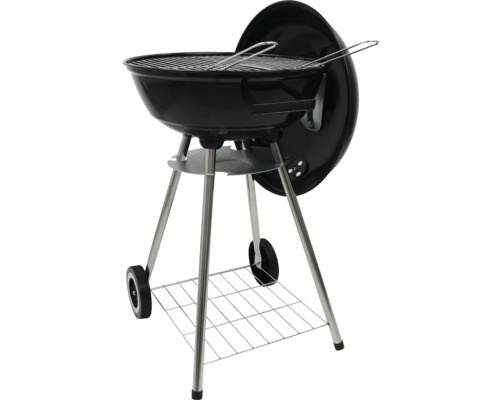 Klotgrill med grillgaller, lock och förvaringshylla