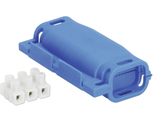 Blå apparatdosa med klämmor