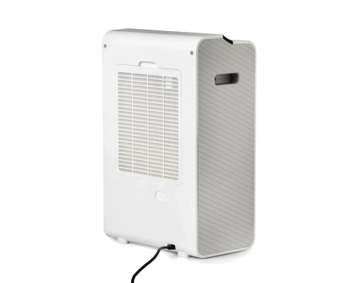 Vit luftavfuktare med ventilationsgaller på baksidan