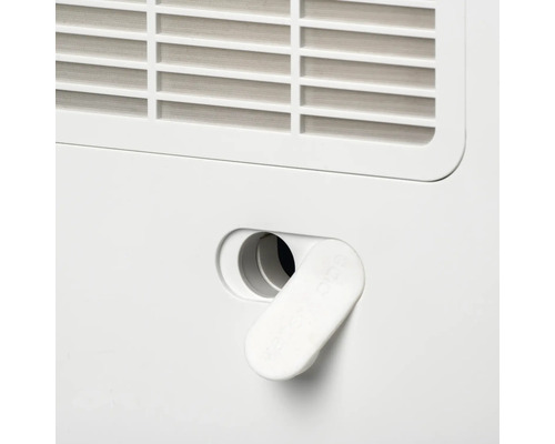 Detaljbild av en kondensavtappningsplugg på en avfuktare