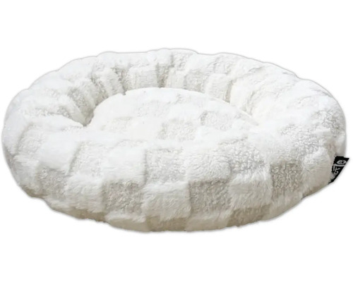 Mjuk, rund hundsäng med plyschöverdrag