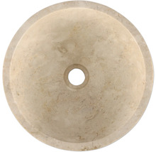 Rund tvättställsskål av sten med avlopp