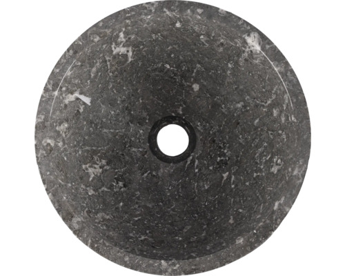 Rund tvättställsskål av natursten med avlopp