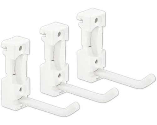 Krok för list ELFA vit 3-pack Tre vita redskapskrokar för väggmontering