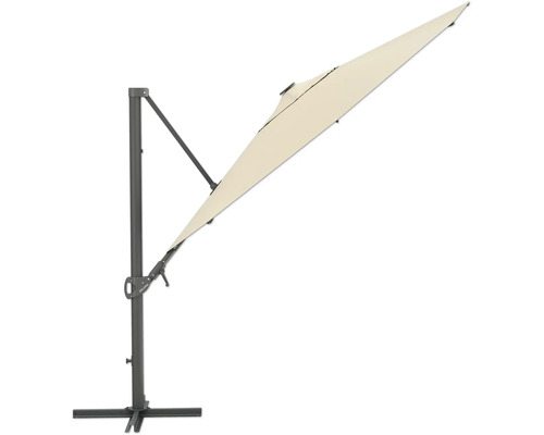 Frisvävande parasoll med grå ram och ljus skärmduk