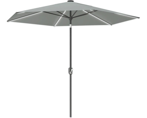 Parasoll SOLUNA LED Ø300cm grå Grått trädgårdsparasoll med mittmast