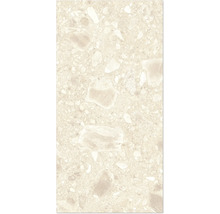 Närbild av en platta med terrazzomönster.