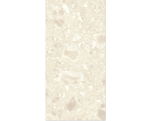 Närbild av en platta med terrazzomönster.