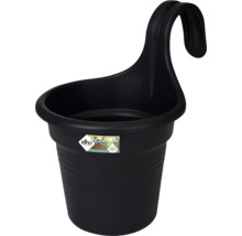 Svart hängande kruka i plast med krok för fastsättning