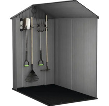 Trädgårdsskjul med trädgårdsredskap för förvaring av verktyg