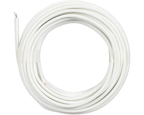 Vit elektrisk ledning upprullad