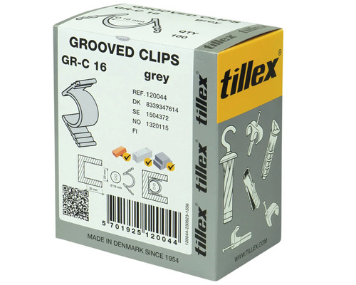 Förpackning med grå Tiellex Grooved Clips GR-C 16