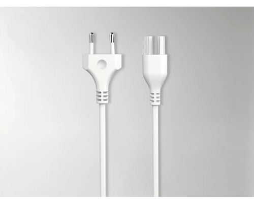 Två vita elkontakter med kabel