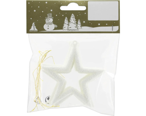 Julstjärna med glitter Ø7cm 6-pack vit Julgransdekoration stjärna för upphängning i påse