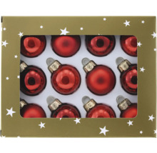 Förpackning med tolv röda julgranskulor