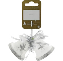 Två julklockor med rosett som julgransdekoration