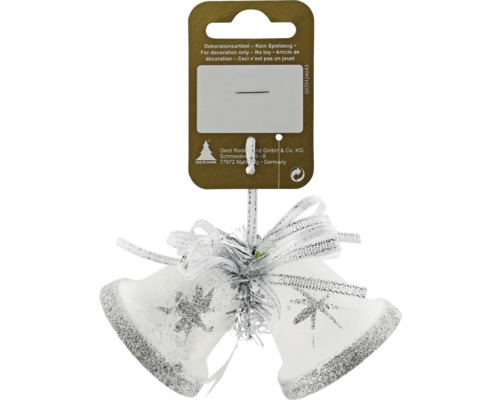 Två julklockor med rosett som julgransdekoration