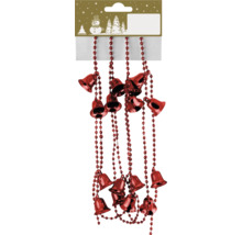 Julgransdekorationer med röda klockor och pärlkedja