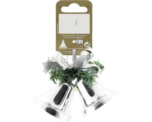 Klocka plast silver Julklockdekoration med rosett och grangrönt