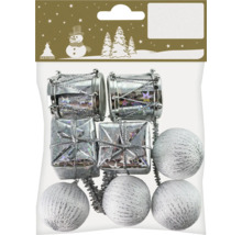 Julgransprydnadsset med trummor, presenter och kulor