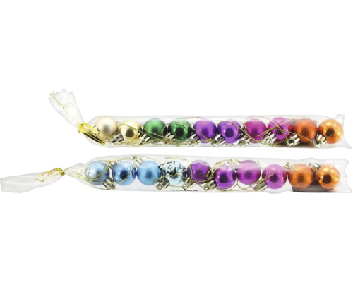 Förpackning med julgranskulor i olika färger