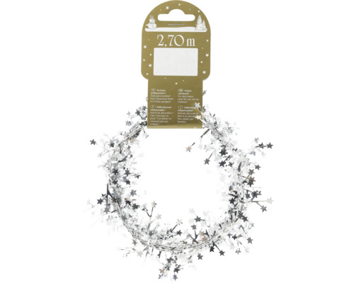 Silverglittergirlang med stjärnor, 2,70 meter lång, som dekoration