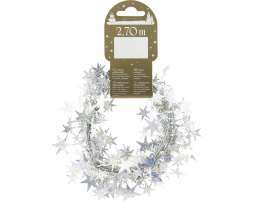 Silverfärgad stjärngirlang, 2,70 meter lång, som dekoration