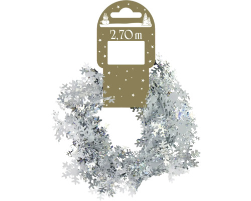 Silverglittergirlang med snöflingamönster, 2,70 meter lång