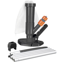 Poolrengörare med uppsamlingspåse och teleskopstång för poolrengöring