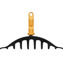 Fiskars lövräfsa med gult handtag och svart räfshuvud