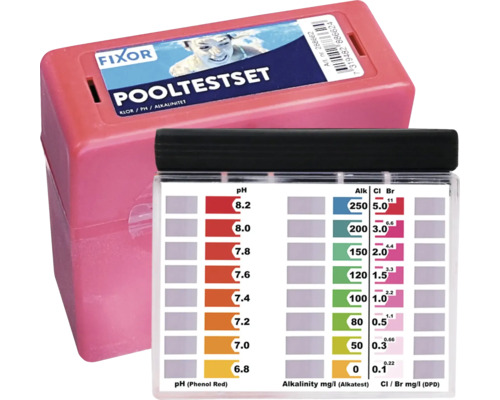 Pooltestset för mätning av klor, pH-värde och alkalinitet