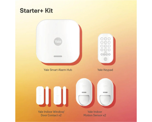 Yale larmsystem startpaket+ med larmhubb, knappsats, två fönster-/dörrkontakter och två rörelsesensorer
