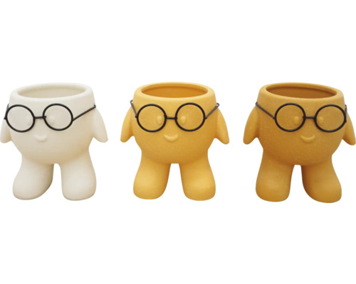 Tre blomkrukor med glasögondesign