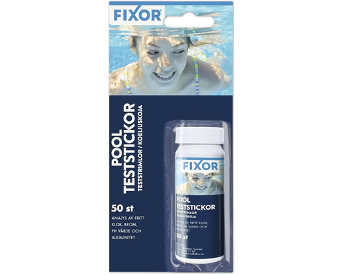 Fixor Pool teststickor för analys av klor, brom, pH-värde och alkalinitet