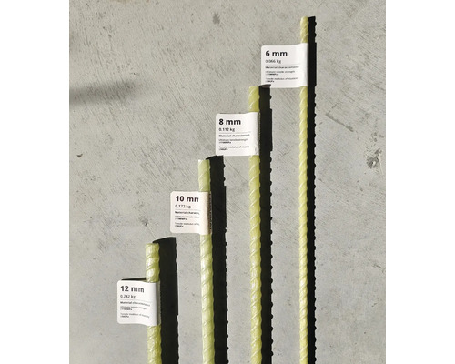 Kompositfiberstavar i olika diametrar med materialinformation