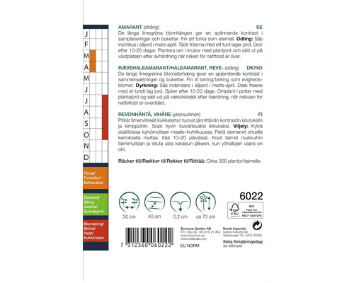 Information om förkultivering, direktsådd och blomning av trädgårdsväxten