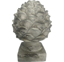 Dekorativ trädgårdsfigur i sten i form av en tallkotte på en piedestal