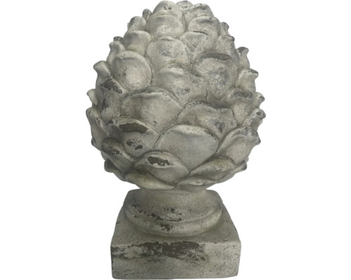 Dekorativ trädgårdsfigur i sten i form av en tallkotte på en piedestal