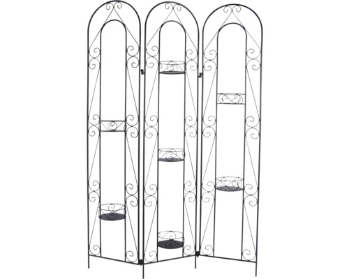 Dekorativ rumsavdelare av metall med växtställ